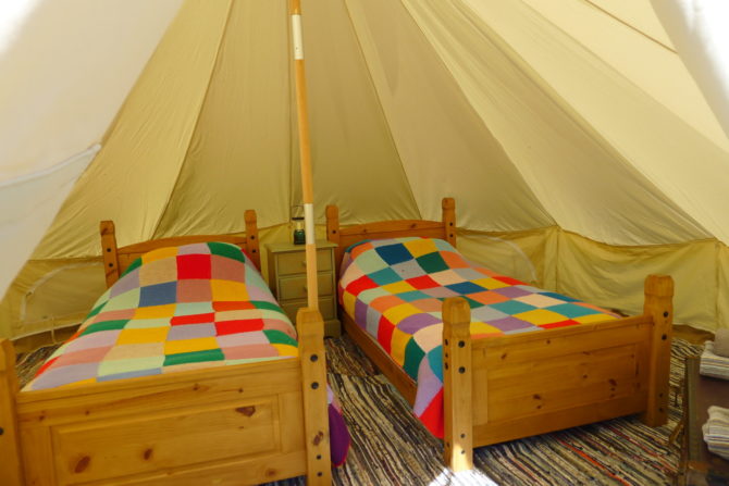 Cwt Gwyrdd Bell Tent interior with beds